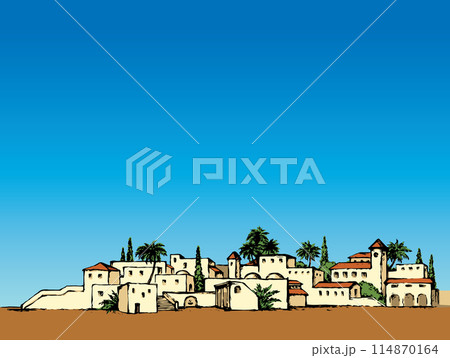 City in a desert. Vector drawing 114870164