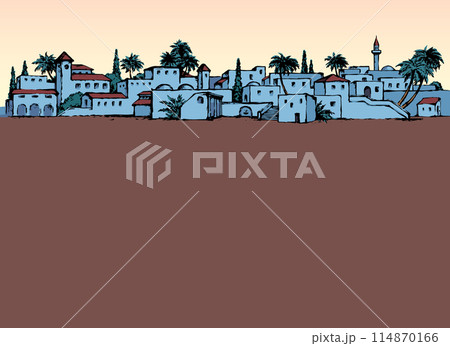 City in a desert. Vector drawing 114870166