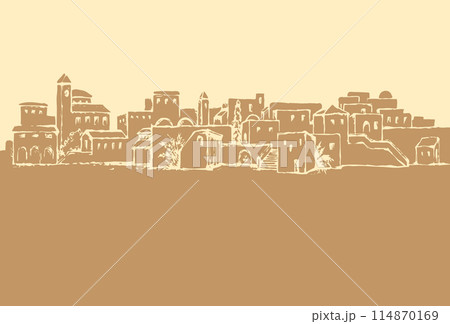 City in a desert. Vector drawing 114870169