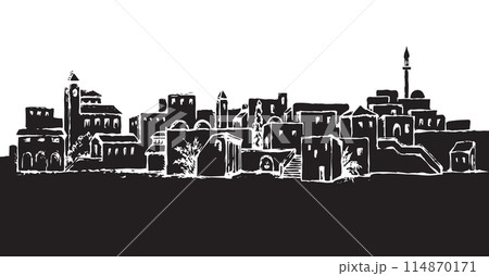 City in a desert. Vector drawing 114870171