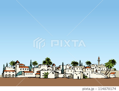 City in a desert. Vector drawing 114870174