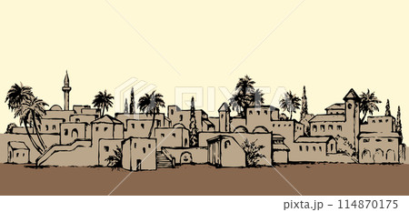 City in a desert. Vector drawing 114870175
