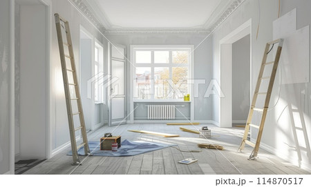 Apartment renovation with space to describe the company's construction services. Generative AI 114870517