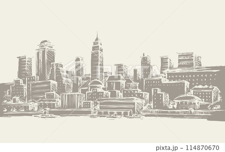 Embankment of the modern city. Vector drawing 114870670