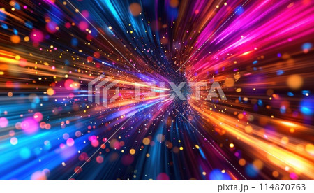 Speed lights twisted in a digital cyber technology pattern. Generative AI 114870763