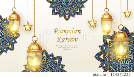 3D Islamic lantern star and splendid pattern decoration. suitable for Ramadan, Raya Hari, Eid al Adha Islamic holiday 114871225