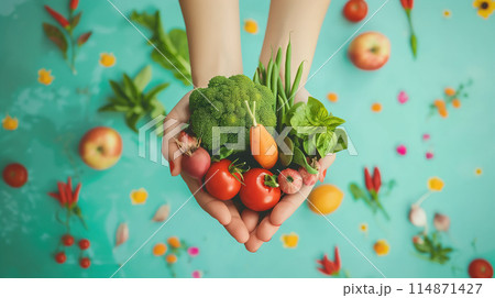 Person Holding Bunch of Vegetables 114871427