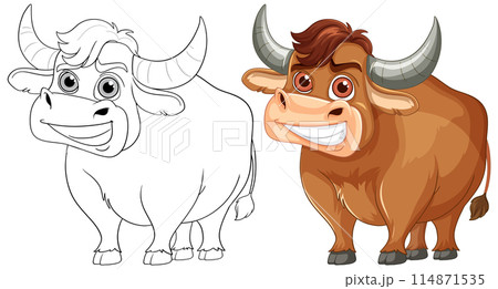 Smiling Cartoon Bull Illustration 114871535