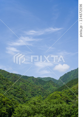 新緑の山並みと青空《季節・風景素材》 114872036