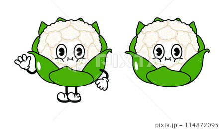 Cauliflower character. Vector hand drawn traditional cartoon vintage, retro, kawaii character illustration icon. Isolated on white background. Cauliflower character concept 114872095