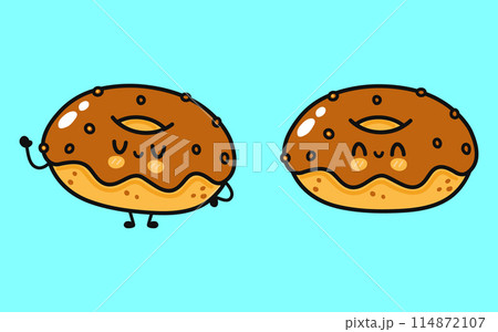 Chocolate Donut character. Vector hand drawn cartoon kawaii character illustration icon. Isolated on blue background. Chocolate Donut character concept 114872107