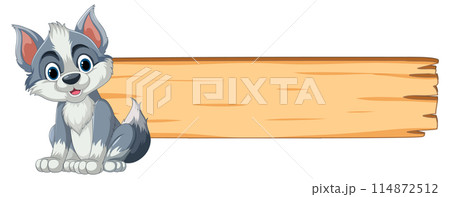 Cute Puppy with Wooden Sign 114872512