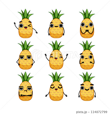 pineapple character set cartoon vector illustration 114872799