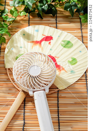 ポータブル扇風機と団扇 ポータブル扇風機と団扇 114873432