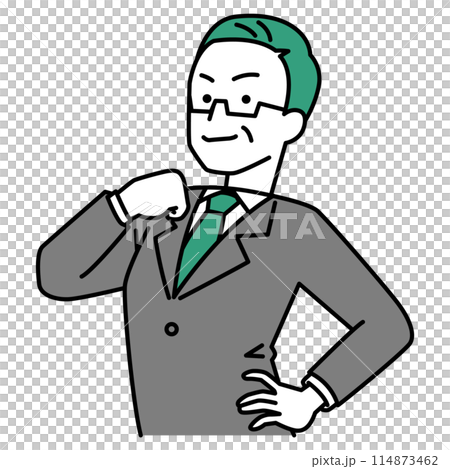 胸を張る中年のスーツの男性 114873462