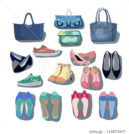 Set of bags and shoes stylish accessories Set of bags and shoes stylish accessories 114873877