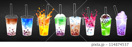Bubble Tea flavors illustrations set 114874537