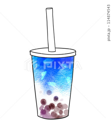 Watercolor illustration of Bubble Blue Matcha Tea 114874543