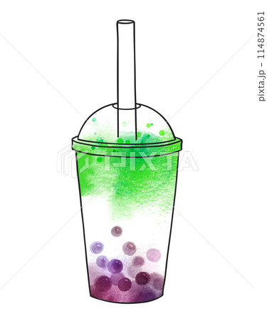 Watercolor illustration of Bubble Green Tea Watercolor illustration of Bubble Green Tea 114874561