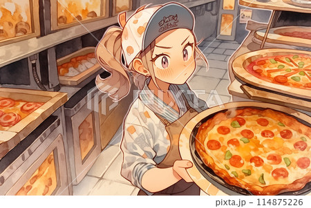 レストランでピザを焼く女の子 レストランでピザを焼く女の子 114875226
