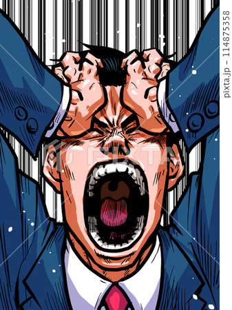 頭を抱えて叫ぶビジネスマンのイラスト 114875358