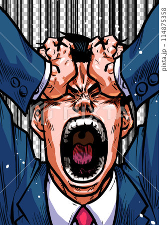 頭を抱えて叫ぶビジネスマンのイラスト 114875358
