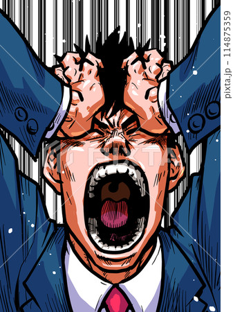 頭を抱えて叫ぶビジネスマンのイラスト 114875359