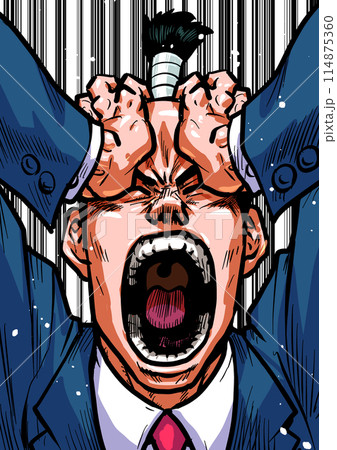 頭を抱えて叫ぶビジネスマンのイラスト 114875360