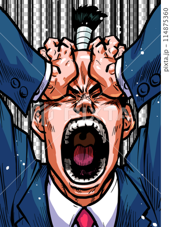 頭を抱えて叫ぶビジネスマンのイラスト 114875360