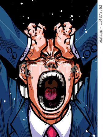 頭を抱えて叫ぶビジネスマンのイラスト 114875362