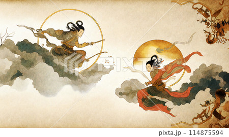 神様と、天使の羽「オリジナルイラスト絵画原画」 神様と、天使の羽「オリジナルイラスト絵画原画」