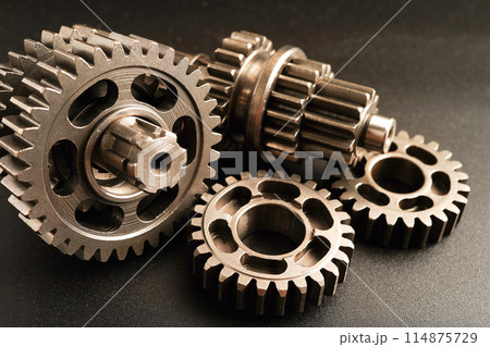 Metal gear wheel engine car and bike, mechanic industry concept. 114875729
