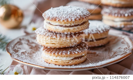 Alfajores traditional argentina sweet cookies on a table Alfajores traditional argentina sweet cookies on a table 114876007