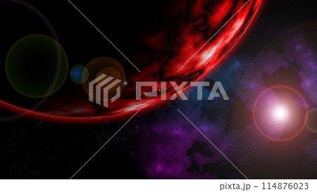 宇宙に浮かぶ雲と地球 114876023