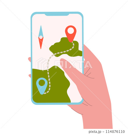 Map GPS navigation app, Mobile map application, Smartphone App search map navigation, Technology map, Navigation maps, gps tracking, Location tracker, Vector illustration. Map GPS navigation app, Mobile map application, Smartphone App search map navigation, Technology map, Navigation maps, gps tracking, Location tracker, Vector illustration. 114876110