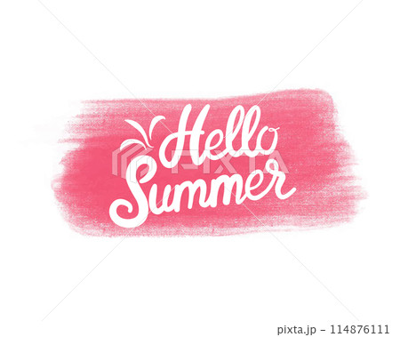Hello Summer phrase on colored spot. Summer Time logo Templates. Isolated Typographic Design Label. Summer Holidays lettering for invitation, greeting card, prints and posters. Vector illustration Hello Summer phrase on colored spot. Summer Time logo Templates. Isolated Typographic Design Label. Summer Holidays lettering for invitation, greeting card, prints and posters. Vector illustration 114876111