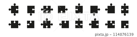 Jigsaw puzzle template with blank pieces grid pattern. Flat vector illustration isolated on white background. 114876139