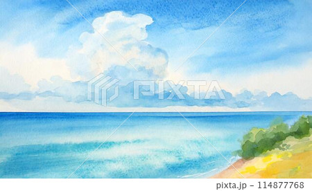 水彩風の海の風景のイラスト素材 [114877768] - PIXTA