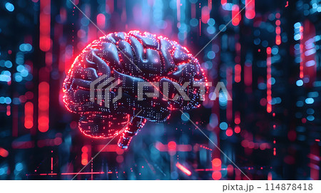 Futuristic Digital Brain with Neon Lights 114878418