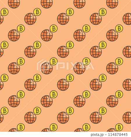 Earth and Bitcoin vector Worldwide Cryptocurrency colored seamless pattern 114878445