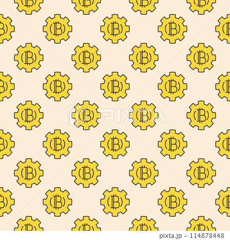Gear with Bitcoin vector Cryptocurrency colored seamless pattern 114878448