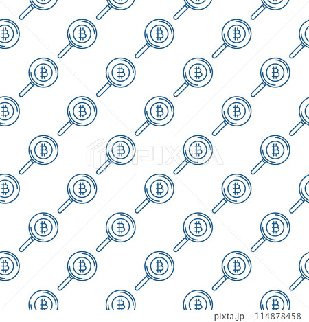 Magnifier with Bitcoin vector Cryptocurrency seamless pattern in outline style 114878458