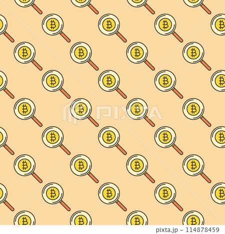 Magnifying Glass and Bitcoin vector Cryptocurrency colored seamless pattern 114878459