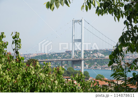 View of bosphorus bridge connecting two continents in istanbul city 114878611