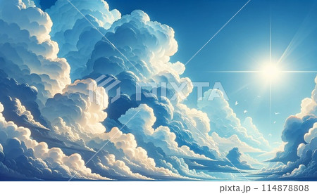 雲の隙間から太陽が降り注ぐ青空のイラスト素材 [114878808] - PIXTA