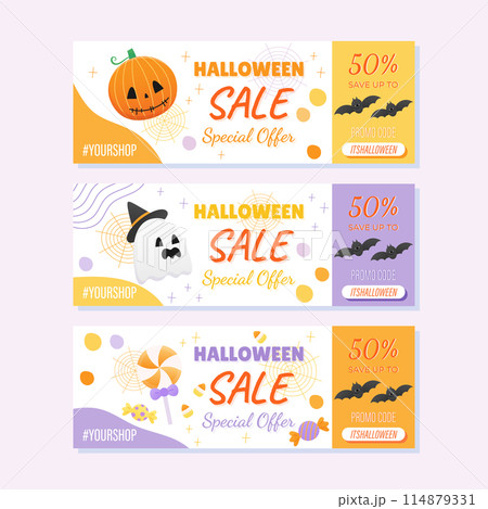 cute halloween sale banner set 114879331