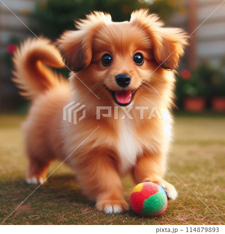 ボール遊びをする犬 114879893