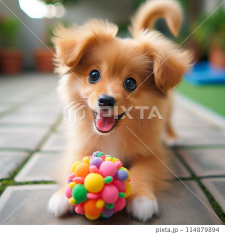 ボール遊びをする犬 ボール遊びをする犬 114879894