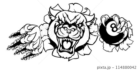 Panther Angry Pool 8 Ball Billiards Mascot Cartoon Panther Angry Pool 8 Ball Billiards Mascot Cartoon 114880042