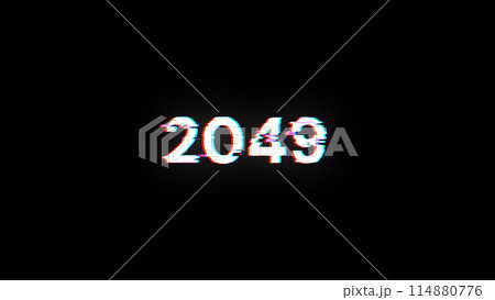 3D rendering 2049 text with screen effects of technological glitches 114880776